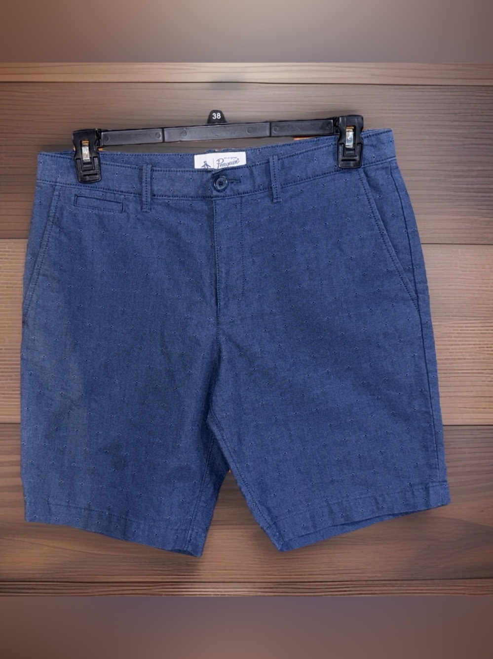 NWOT Penguin Men's Flat Front Dark Blur  Microdot Shorts-32-EC